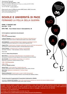 Convegno Nazionale dell' Osservatorio contro la militarizzazione delle scuole e delle università il 16  maggio a Roma, partecipazione in presenza e online