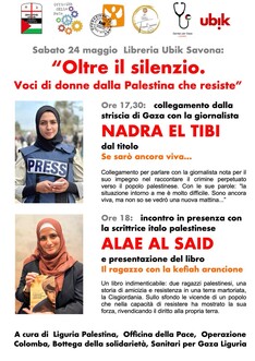 Savona: evento sulla Palestina alla libreria Ubik con Nadra El Tibi e Alae Al Said