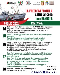 La Freedom Flotilla salpa ancora con Handala.  dal 14 al 18 luglio a Gallipoli una serie di eventi per sostenere  Freedom Flotilla e il popolo Palestinese.