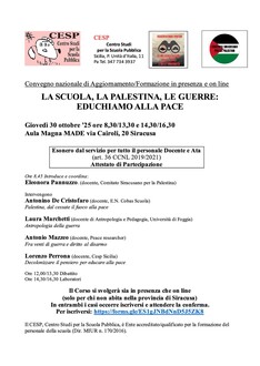 LA SCUOLA, LA PALESTINA, LE GUERRE: EDUCHIAMO ALLA PACE