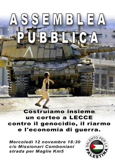 Costruiamo insieme un corteo a Lecce contro il genocidio, il riarmo e l' economia di guerra