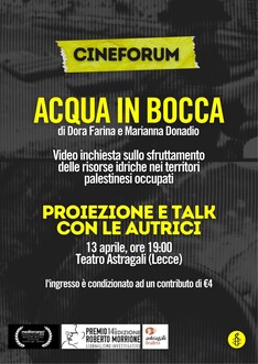 Il docufilm “Acqua in bocca” racconta la crisi idrica palestinese nella Sala Astràgali di Lecce