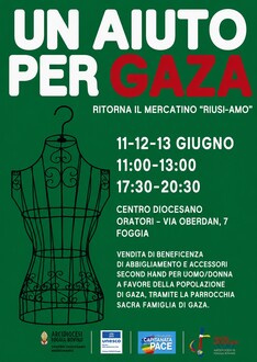 “Un aiuto per Gaza”: torna a Foggia il mercatino di beneficenza “Riusi-Amo”