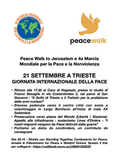 Peace Walk to Jerusalem e 4a Marcia Mondiale per la Pace e la Nonviolenza