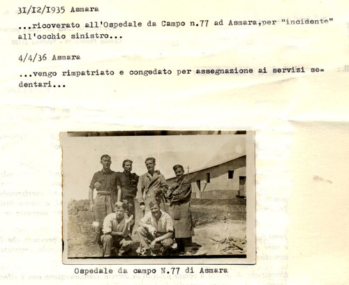 Diario. Asmara ricovero per incidente occhio destro (3° alla conquista dell'Impero)