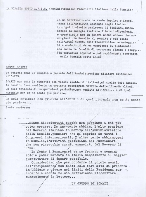 Diario Opinioni, commenti articoli giornale sulla gestione AFIS in Somalia (6° Eccidio di Chisimaio)