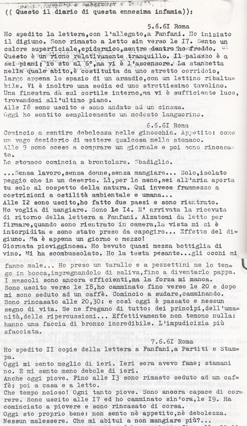Diario Sabbetta protesta digiunando ( 10° Il Manicomio facile)