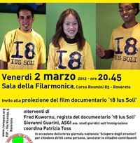 2 marzo - documentario ‘18 Ius Soli’ - dibattito su cittadinanza e diritti degli immigrati