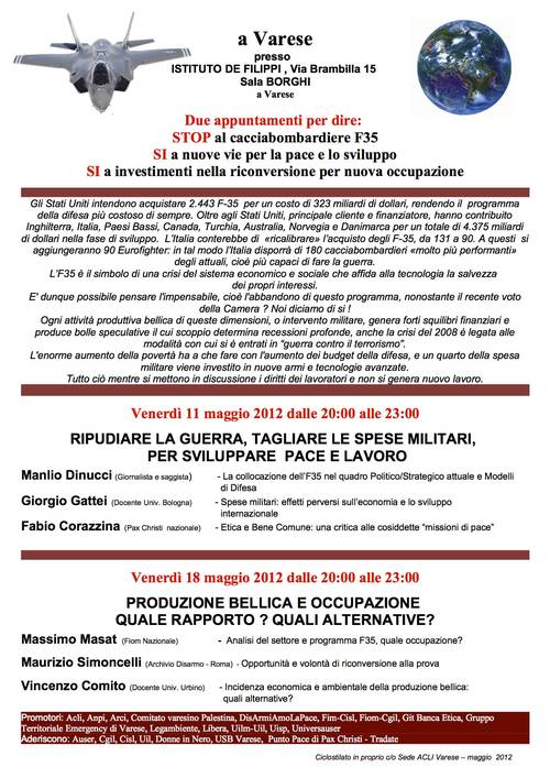 "Meno spese militari, più soldi per lo sviluppo" a Varese
