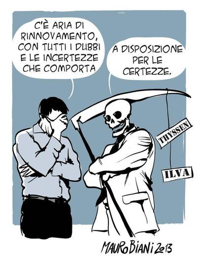 la vigna di mauro biani che sintetizza in maniera esemplare ed artistica i due episodi di oggi 28 febbraio 2013