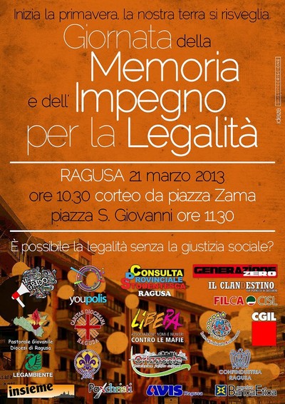 Locandina Giornata della memoria e della legalità a ragusa