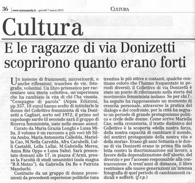 Articolo Unione sarda