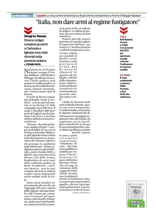 Articolo Fatto Quotidiano 1 novembre 2015 Arabia Saudita bombe Yemen