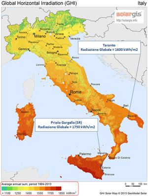 Mappa della Radiazione Globale Orizzontale (GHI)