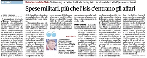 Articolo spese militari Gennaio 2016