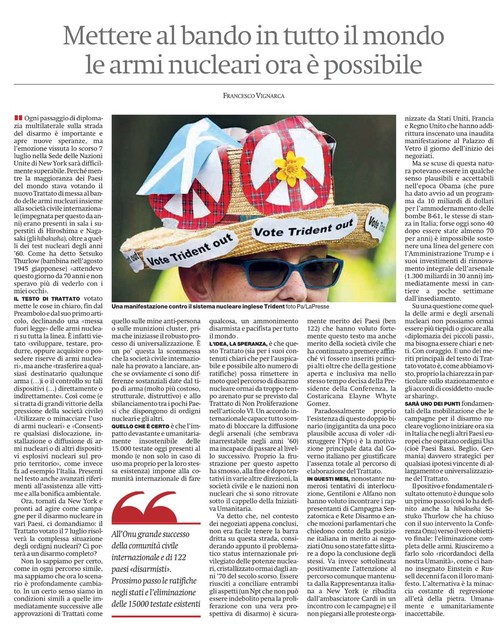 Articolo Francesco Vignarca nuclearban