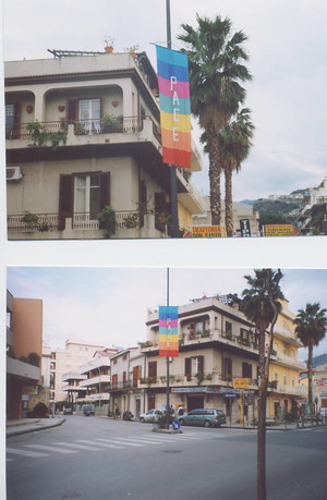 Lo stendardo che il gruppo "L'alternativa" ha esposto nel centro del paese di Brolo (Me). Giusy 
