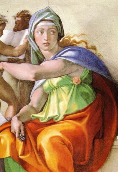 La sibilla cumana di Michelangelo, nell'affresco della Cappella Sistina.
