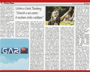 Il quotidiano La Voce, in Primo Piano, presenta la lettera aperta a Greta Thunberg