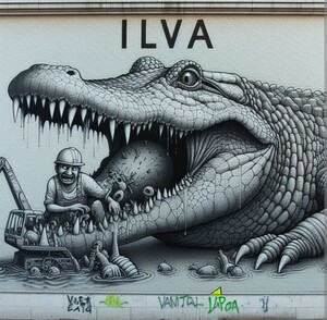 Una prova di IA generativa partendo dalla scritta "ILVA" (che spesso a Taranto è associata alla parola "mostro") che è stata associata a "operaio".