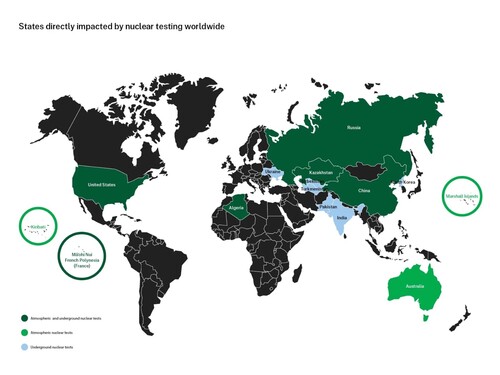 States directly impacted by nuclear testing worldwide