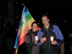 From a peace vigil in cambridge, MA, USA  My father-in-law was recently on vacation in italy and sent me this bandiere di pace.  we brought it to our peace vigil tonight. we were pleasantly surprised