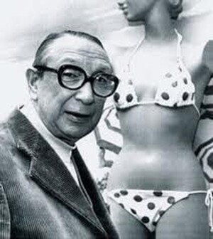Louis Réard (sarto e ingegnere) con il bikini da lui ideato