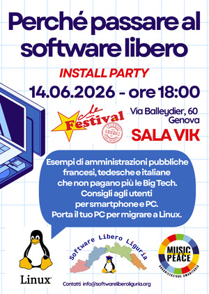 La locandina dell'install party al Che Festival di Music for Peace (14 giugno 2026)