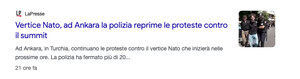 Proteste in occasione del vertice Nato in Turchia, luglio 2026
