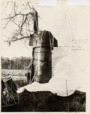 Weapon No. 1, a Mark 39 Mod 2 thermonuclear weapon, as found by the explosive ordnance disposal team after the 1961 Goldsboro B-52 crash.