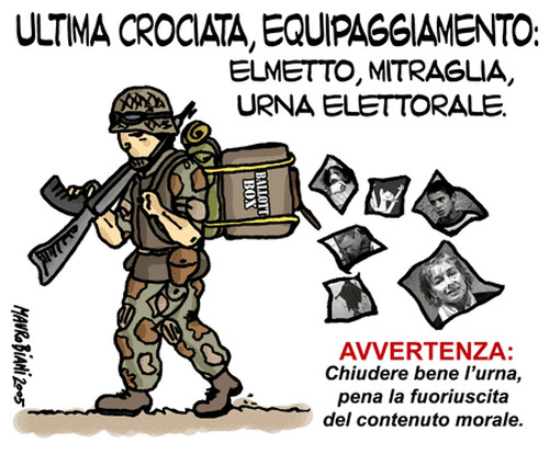 L'ultima crociata.  Vignetta di Mauro Biani ;  Mauro Biani weblog 